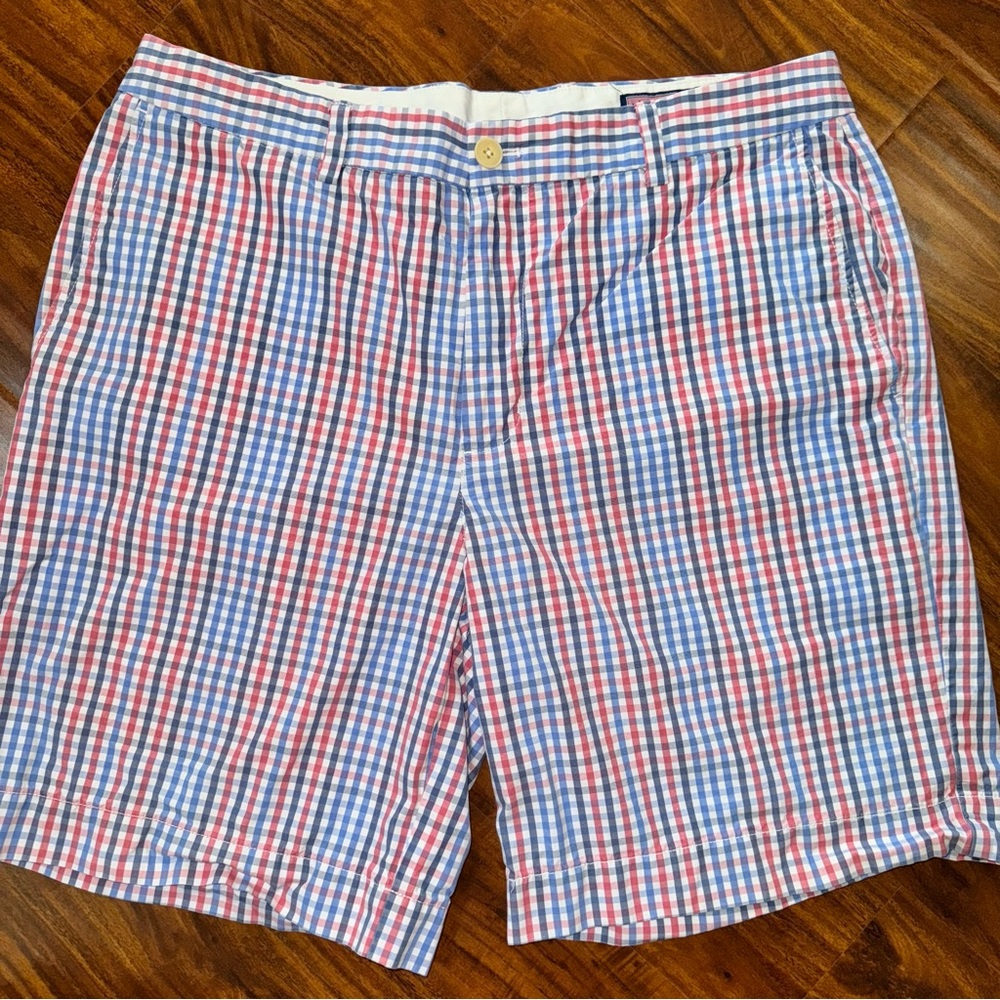 Men's Blue and Red Checkered Shorts